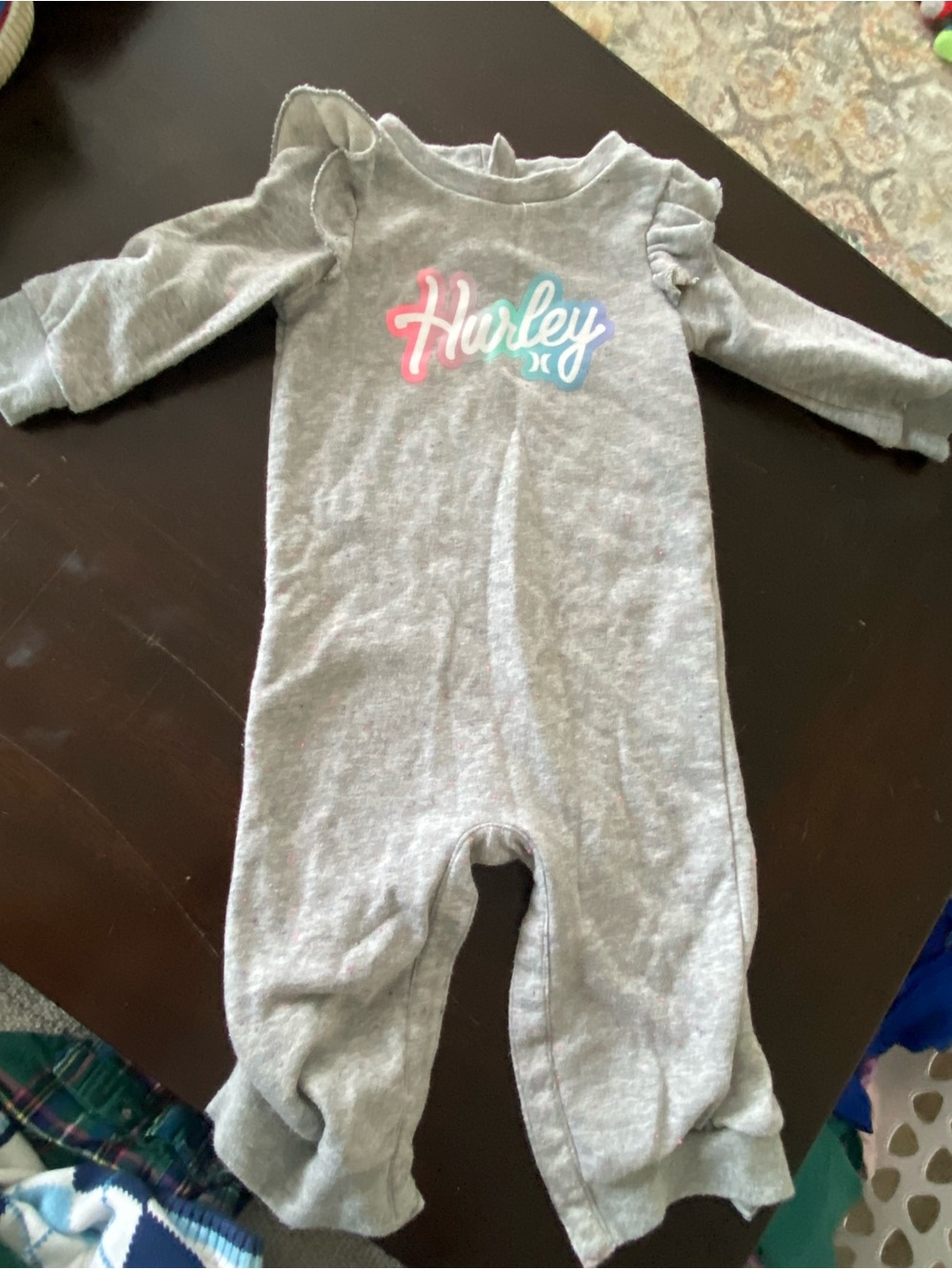 Hurley Gray Ruffle-Shoulder Infant Footie with Colorful Logo
